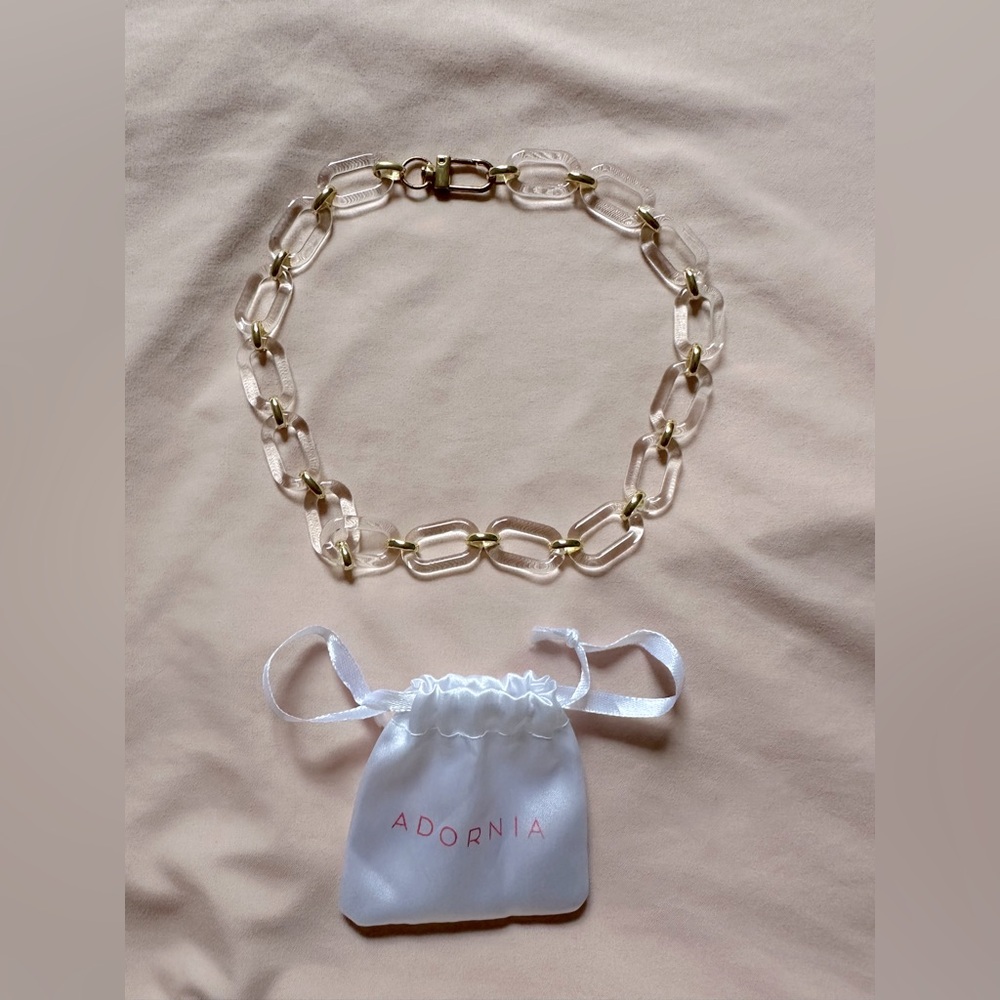 Adorina Lucite Acrylic Resin Clear and Gold Tone Link Paperclip 18” Necklace